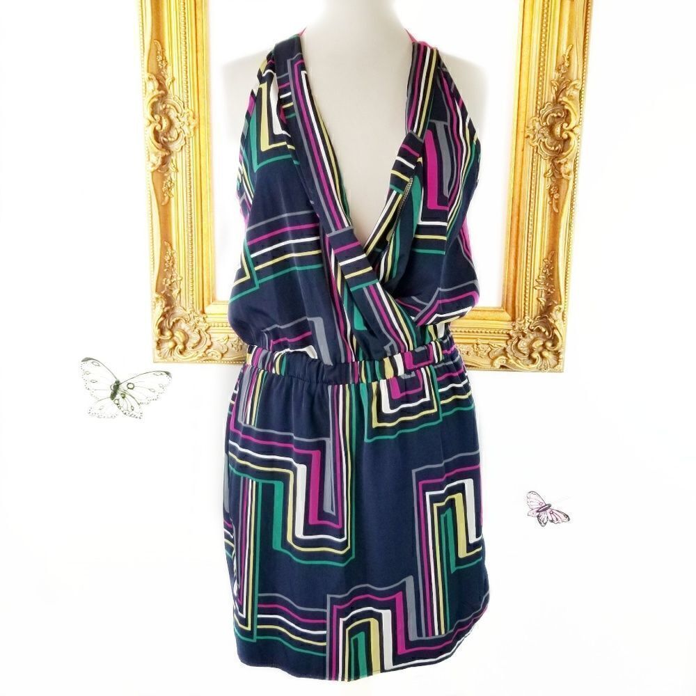 Renee C. Multi colored summer dress swoop neck